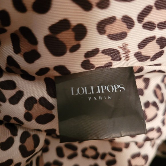 Lollipops Paris Black Bucket Crossbody Bag Cat/Tassel Charm Leopard Lining  9"H - Picture 9 of 12